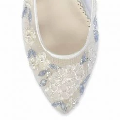 FIONA Baby Blue Floral Lace Ivory Wedding Flats