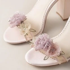EDEN Wedding Blush Block Heels With 3D Flowers