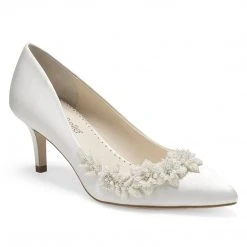 IRIS IVORY Floral And Beads Kitten Heel Wedding Shoe Ivory