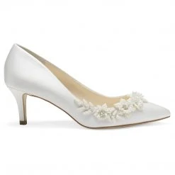 IRIS IVORY Floral And Beads Kitten Heel Wedding Shoe Ivory