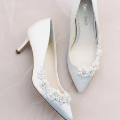 IRIS IVORY Floral And Beads Kitten Heel Wedding Shoe Ivory