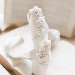 FABIOLA Embellished Block Heel Sandals Pearl Wedding Shoes