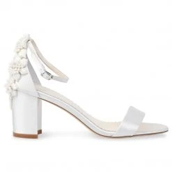 FABIOLA Embellished Block Heel Sandals Pearl Wedding Shoes