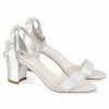 FABIOLA Embellished Block Heel Sandals Pearl Wedding Shoes