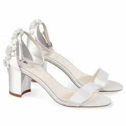 FABIOLA Embellished Block Heel Sandals Pearl Wedding Shoes