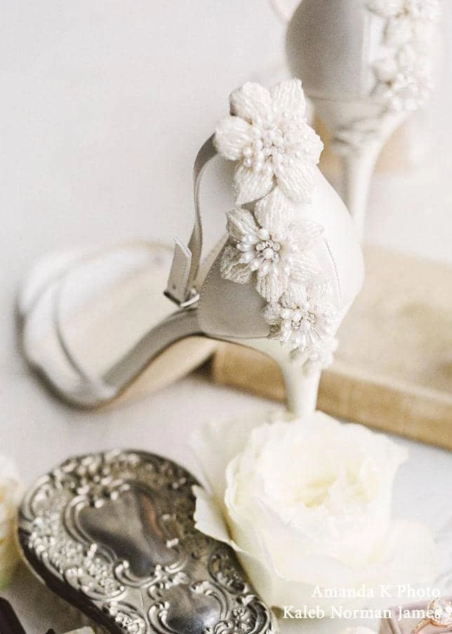 GARDENIA Ivory Ankle Strap Heels With Pearls & Beads Stiletto Wedding Shoes 9 GARDENIA Ivory Ankle Strap Heels With Pearls & Beads Stiletto Wedding Shoes