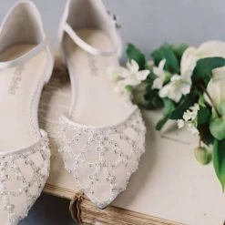 INES Wedding Art Deco Bridal Pearl Flat Shoes