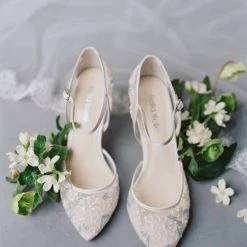 VIVIAN Ivory Block Heel Blue And Ivory Wedding Shoes