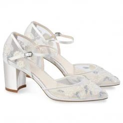 VIVIAN Ivory Block Heel Blue And Ivory Wedding Shoes