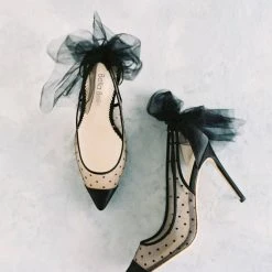 MATILDA BLACK Evening Polka Dot Slingback Tulle Heels