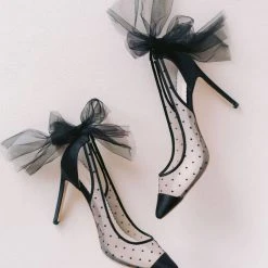 MATILDA BLACK Evening Polka Dot Slingback Tulle Heels