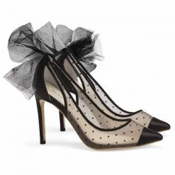 MATILDA BLACK Evening Polka Dot Slingback Tulle Heels