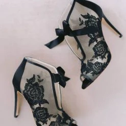 NIKKI BLACK Evening Black Lace Peep Toe Booties