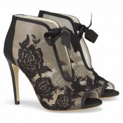 NIKKI BLACK Evening Black Lace Peep Toe Booties