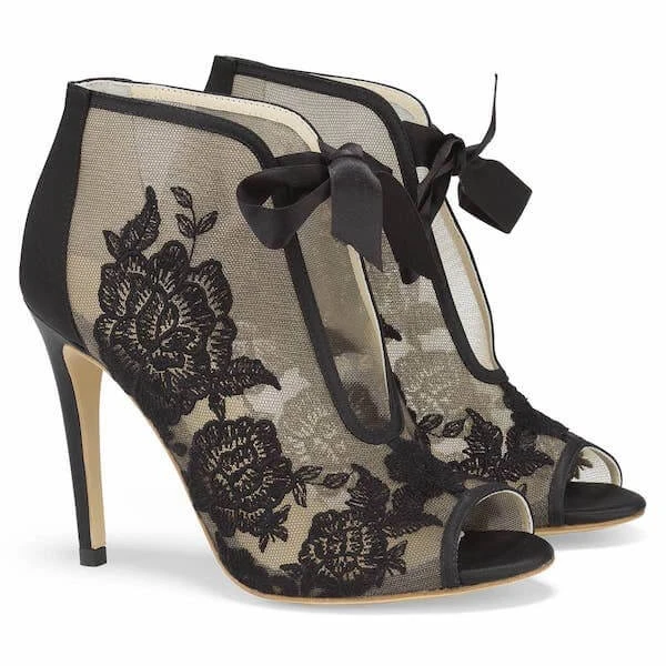 NIKKI BLACK Evening Black Lace Peep Toe Booties 1 NIKKI BLACK Evening Black Lace Peep Toe Booties