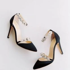 OLIVIA BLACK Evening Heels With Bow Ankle Strap And Rhinestone Ankle Strap Heels