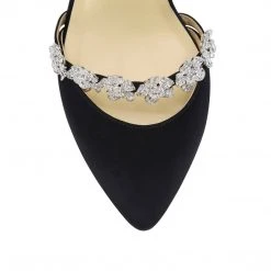 OLIVIA BLACK Evening Heels With Bow Ankle Strap And Rhinestone Ankle Strap Heels