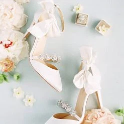 OLIVIA IVORY Wedding Ivory Bridal Shoes With Bows & Jewels