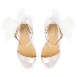ELISE Ivory Wedding Shoes With Bow Tulle