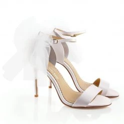 ELISE Ivory Wedding Shoes With Bow Tulle