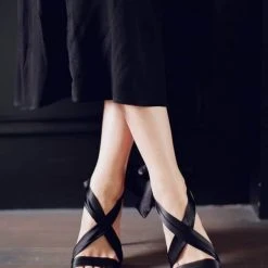 KATE BLACK Evening Ribbon Tie Heels Ankle Bow Pumps