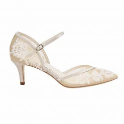 CANDICE NUDE Bridal Nude Kitten Heel Pumps With Lace Wedding