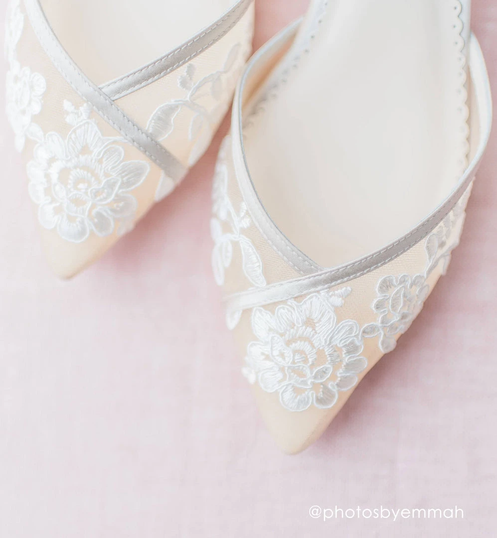 CELIA Lace Nude D'orsay Flats For Weddings 2 CELIA Lace Nude D'orsay Flats For Weddings