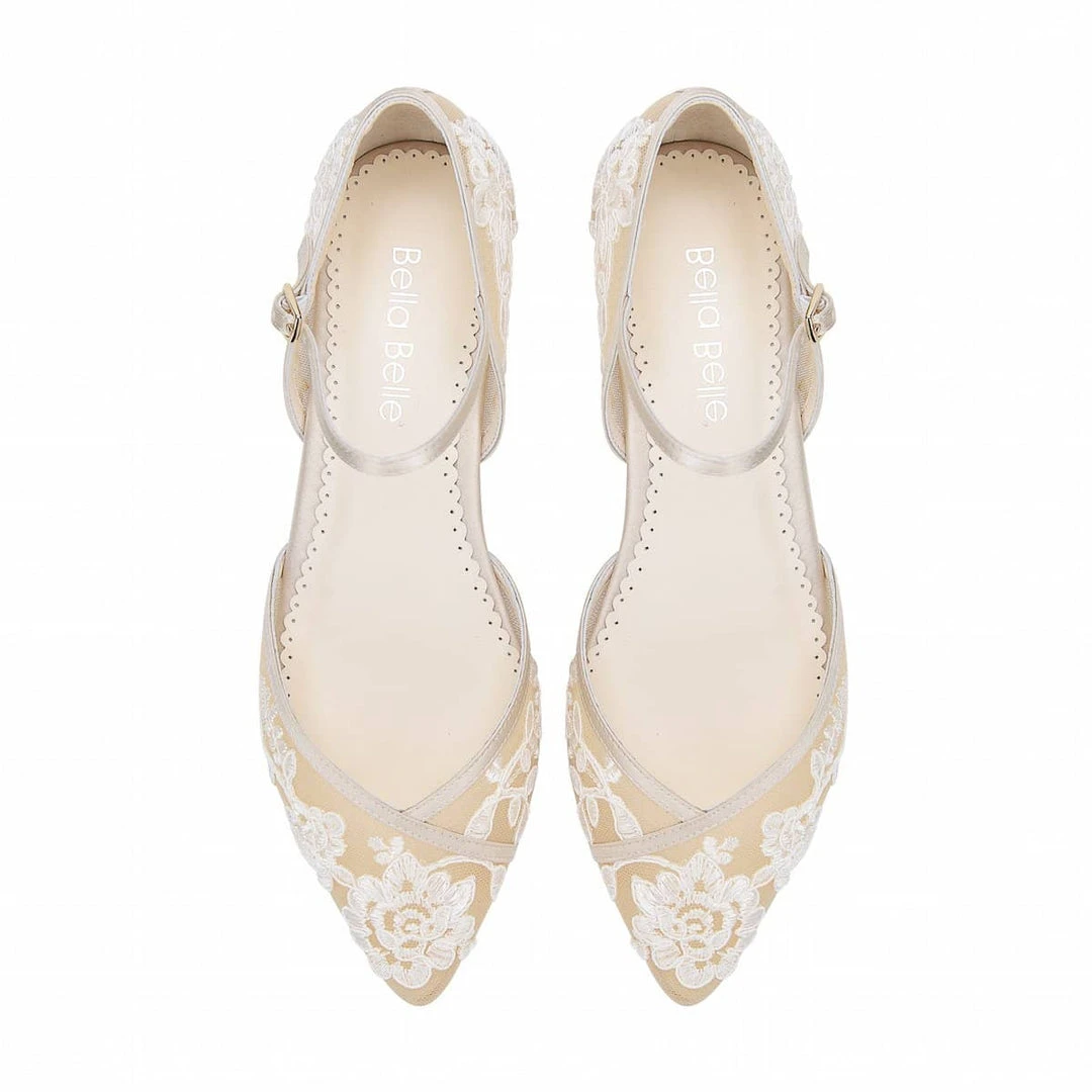 CELIA Lace Nude D'orsay Flats For Weddings 4 CELIA Lace Nude D'orsay Flats For Weddings