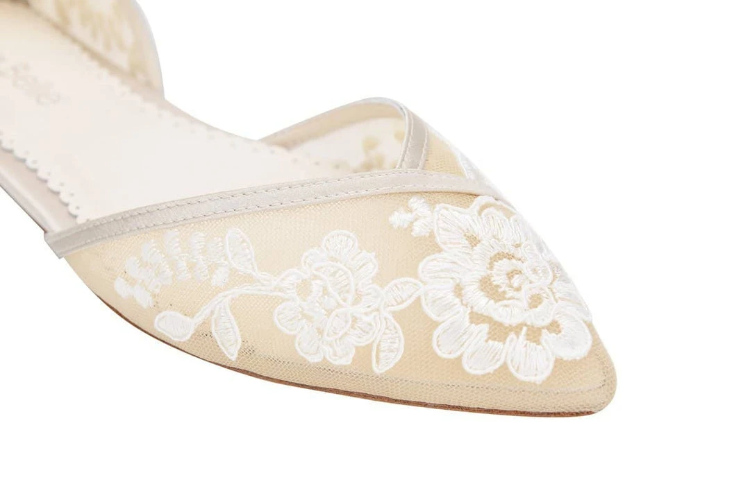 CELIA Lace Nude D'orsay Flats For Weddings 5 CELIA Lace Nude D'orsay Flats For Weddings