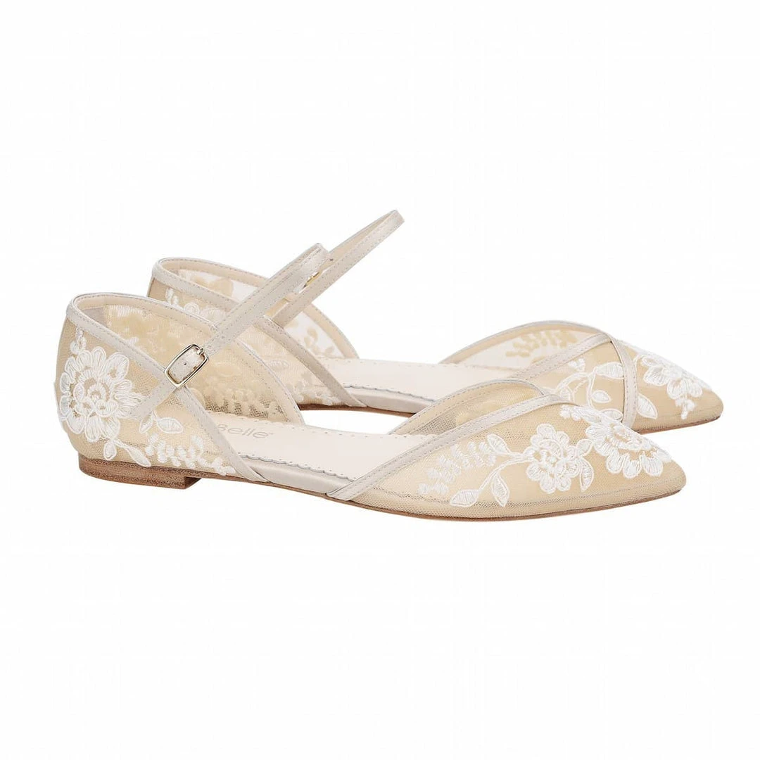 CELIA Lace Nude D'orsay Flats For Weddings 1 CELIA Lace Nude D'orsay Flats For Weddings