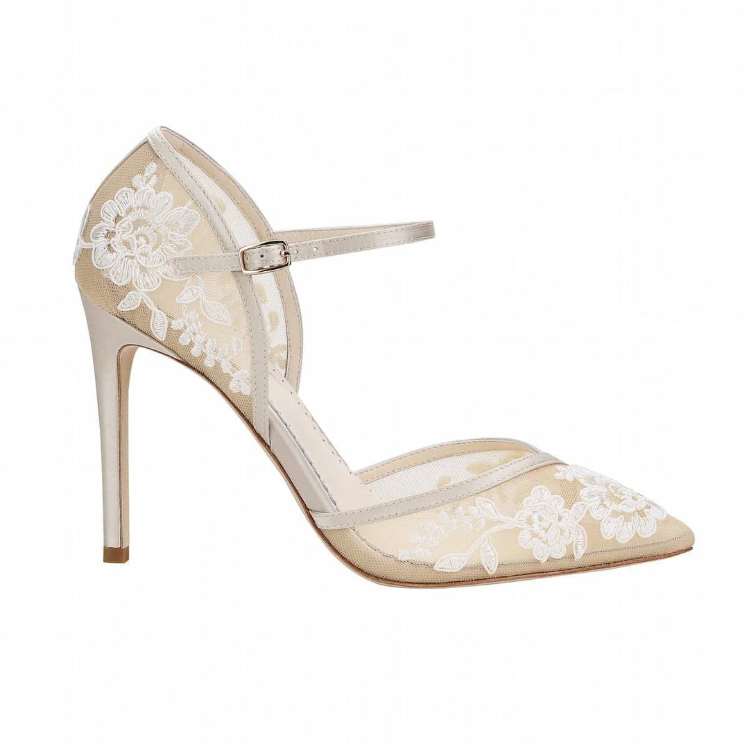 CLAUDIA Nude Lace Heels D'Orsay Wedding Shoes 3 CLAUDIA Nude Lace Heels D'Orsay Wedding Shoes