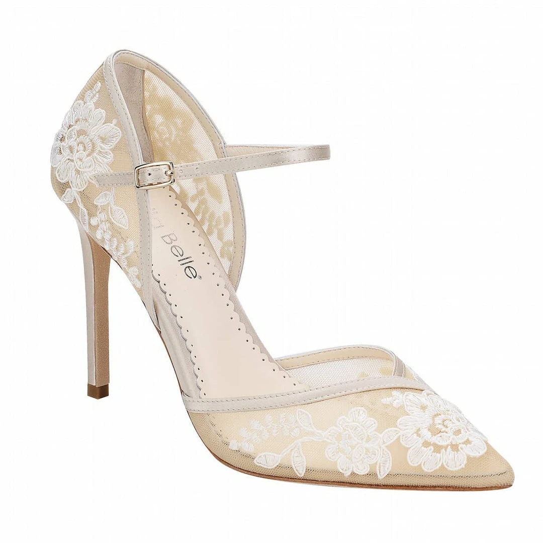 CLAUDIA Nude Lace Heels D'Orsay Wedding Shoes 4 CLAUDIA Nude Lace Heels D'Orsay Wedding Shoes