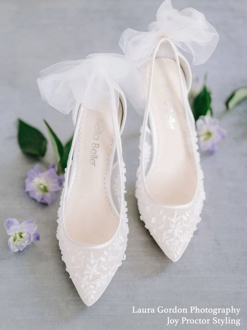 EDNA Floral Beaded Lace Slingback Wedding Shoes 2 EDNA Floral Beaded Lace Slingback Wedding Shoes