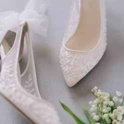 EDNA Floral Beaded Lace Slingback Wedding Shoes 14 EDNA Floral Beaded Lace Slingback Wedding Shoes