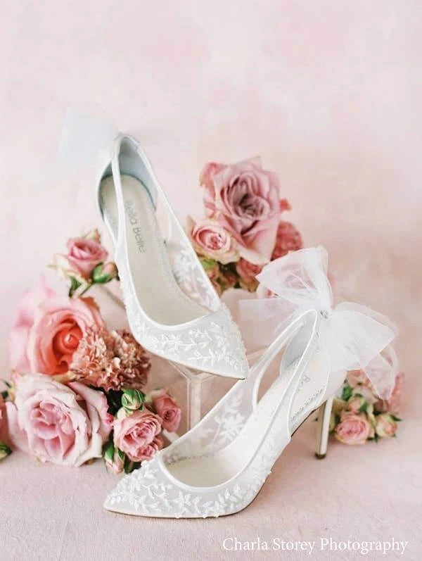 EDNA Floral Beaded Lace Slingback Wedding Shoes 8 EDNA Floral Beaded Lace Slingback Wedding Shoes