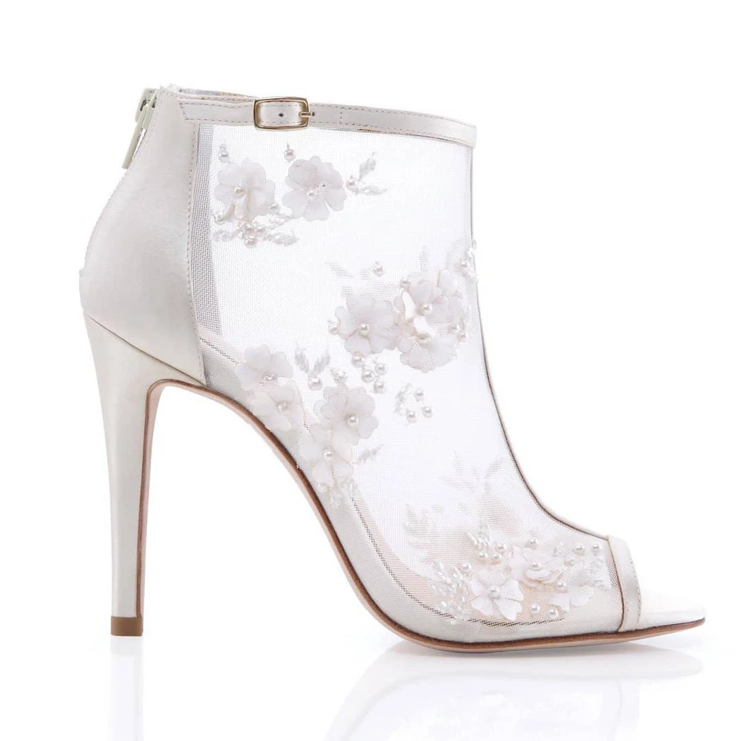 BELLE BY JOY PROCTOR Wedding Booties Flower Embroidered Boots 3 BELLE BY JOY PROCTOR Wedding Booties Flower Embroidered Boots
