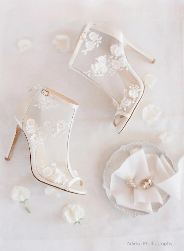 BELLE BY JOY PROCTOR Wedding Booties Flower Embroidered Boots 7 BELLE BY JOY PROCTOR Wedding Booties Flower Embroidered Boots