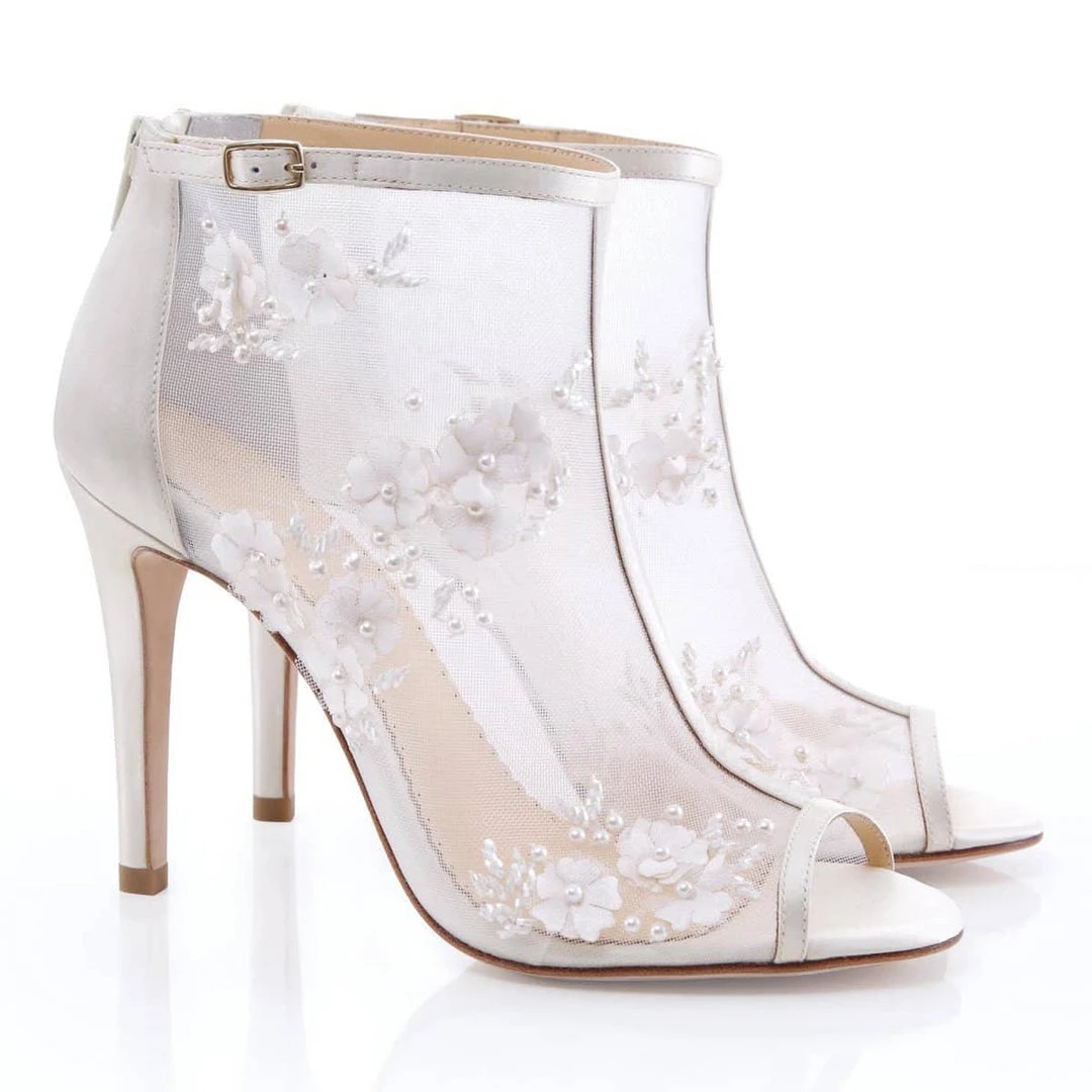 BELLE BY JOY PROCTOR Wedding Booties Flower Embroidered Boots 1 BELLE BY JOY PROCTOR Wedding Booties Flower Embroidered Boots