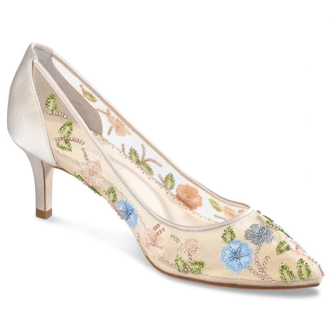 SIERRA Kitten Heels Flower Embroidered Shoes 3 SIERRA Kitten Heels Flower Embroidered Shoes