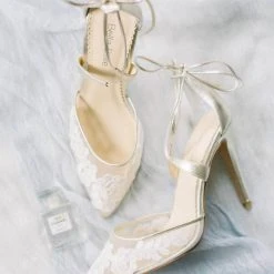 ANITA GOLD Evening & Bridal Gold Shoes Lace Floral Illusion Mesh Wedding