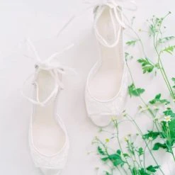 PAMELA Ivory Floral Lace Wedge Wedding Shoe