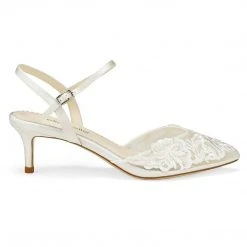 MINA Pearl Heels Ivory Lace Low Heel