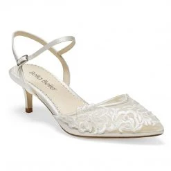 MINA Pearl Heels Ivory Lace Low Heel