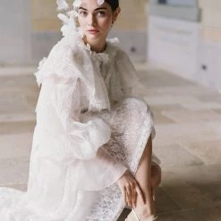 MINA Pearl Heels Ivory Lace Low Heel