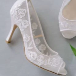 EMILY Wedding Ivory Lace Peep Toe Pump