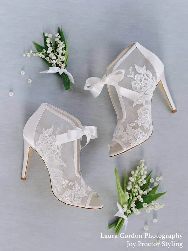 NIKKI IVORY Ivory Ribbon Tie Lace Embroidered Bootie 2 NIKKI IVORY Ivory Ribbon Tie Lace Embroidered Bootie