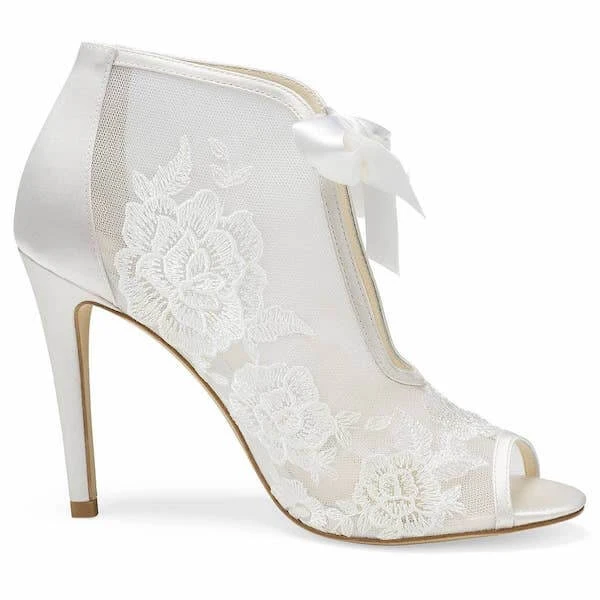 NIKKI IVORY Ivory Ribbon Tie Lace Embroidered Bootie 3 NIKKI IVORY Ivory Ribbon Tie Lace Embroidered Bootie
