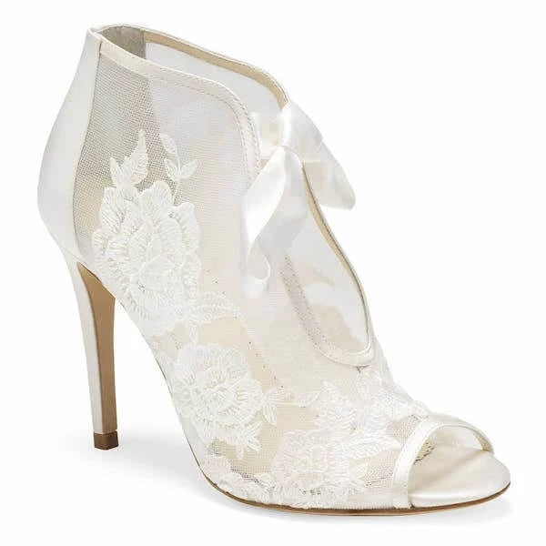 NIKKI IVORY Ivory Ribbon Tie Lace Embroidered Bootie 4 NIKKI IVORY Ivory Ribbon Tie Lace Embroidered Bootie