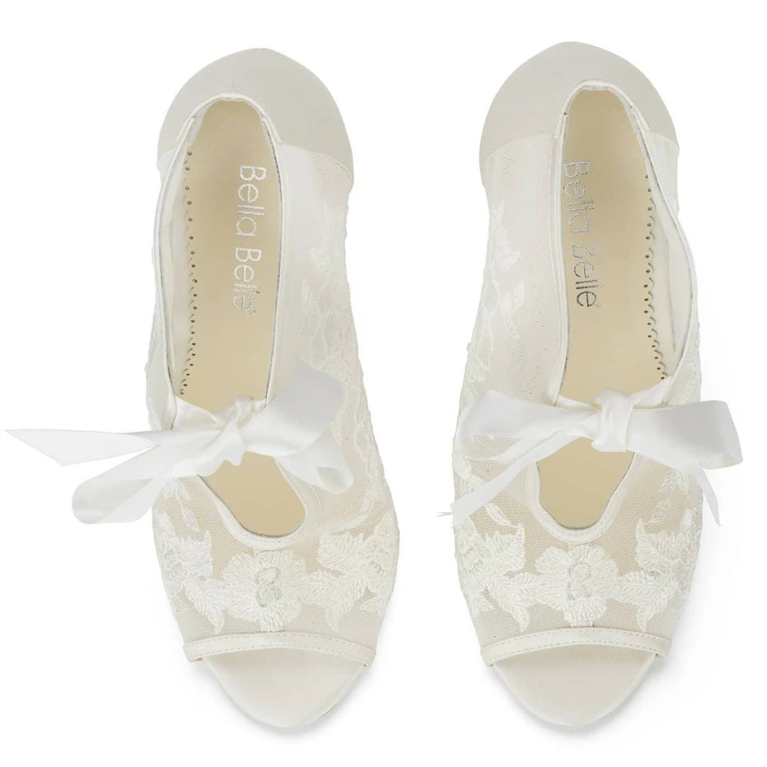 NIKKI IVORY Ivory Ribbon Tie Lace Embroidered Bootie 5 NIKKI IVORY Ivory Ribbon Tie Lace Embroidered Bootie