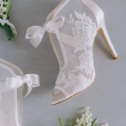 NIKKI IVORY Ivory Ribbon Tie Lace Embroidered Bootie 13 NIKKI IVORY Ivory Ribbon Tie Lace Embroidered Bootie